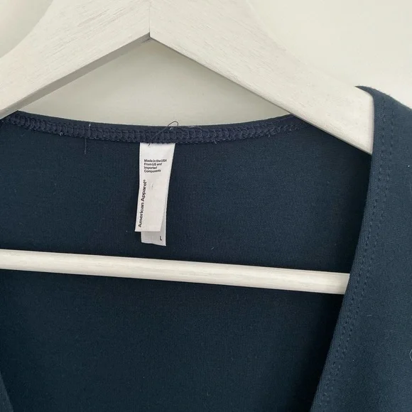 American Apparel Navy Deep V Long Sleeve A-Line Skater Dress - Picture 2 of 4